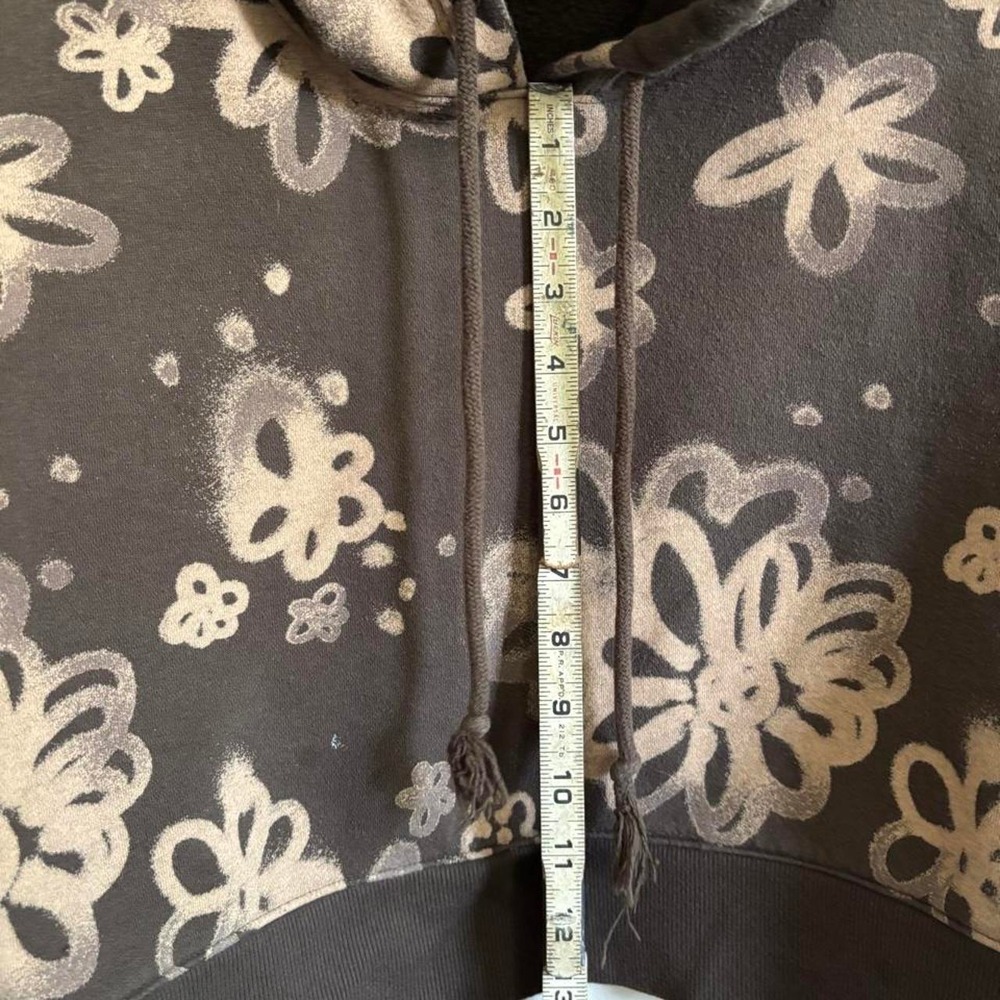 Brown & cream medium floral bleached flowers print boxy cropped hoodie - Picture 4 of 6